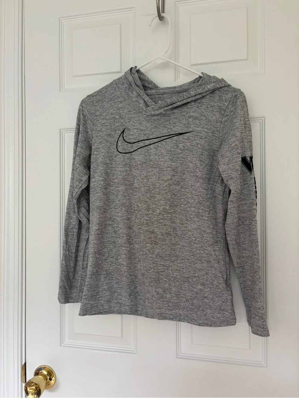 Nike Gray Heather Hooded Long Sleeve Top with Black Swoosh - Virginia Tech Cheer